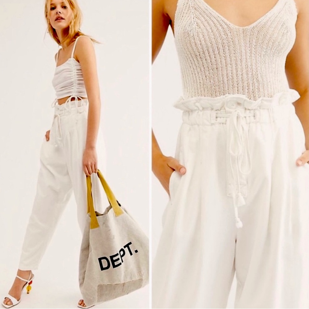 FREE PEOPLE SZ L NWT WHITE HIGH-WAISTED PANTS. REF: OB934529